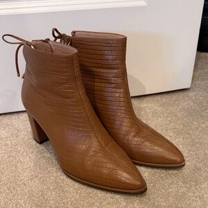 Stuart Weitzman has Brown Croc-Embossed Ankle Boots size 9